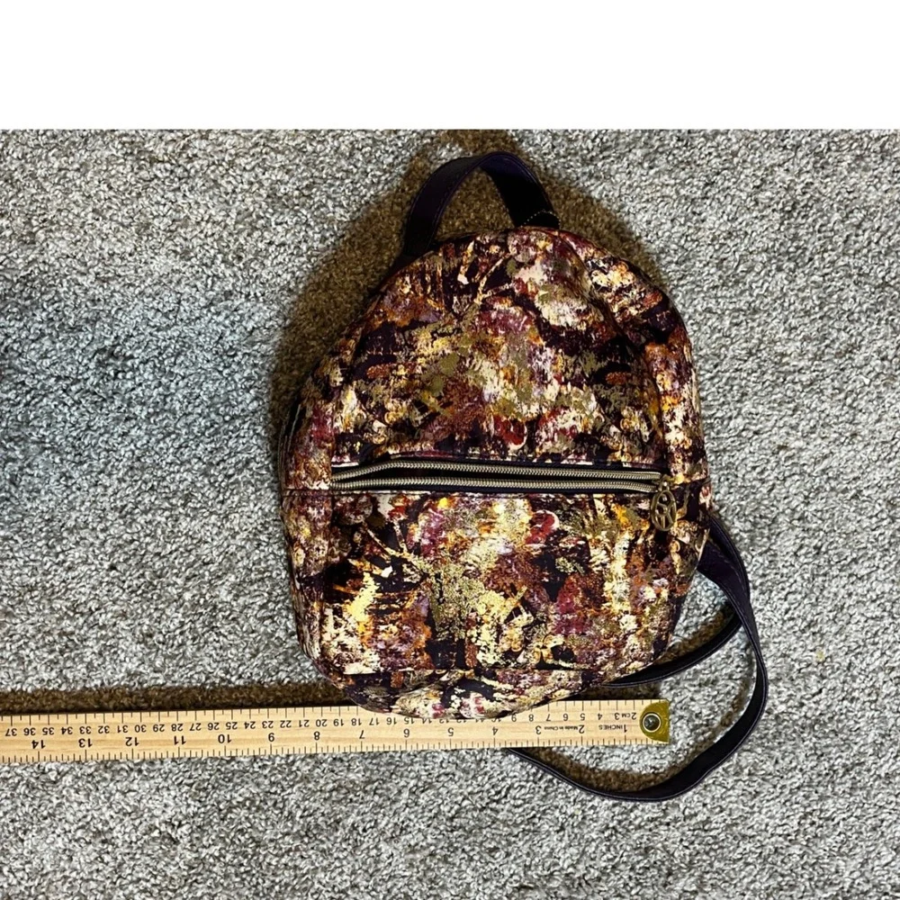 Sonia Kashuk Mini Backpack Cosmetic Bag Purple Gold Metallic Floral 9x7.5x4